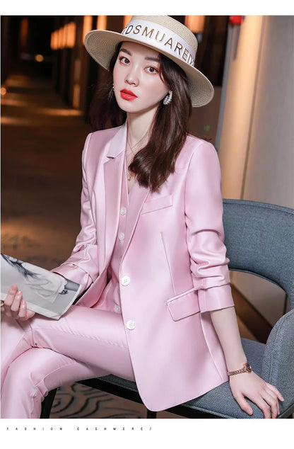 Fashion Elegant Pink High-End Small Business Suit Coat2022Autumn and Winter Elegant Vest Suit Three-Piece Korean Women's Clothin