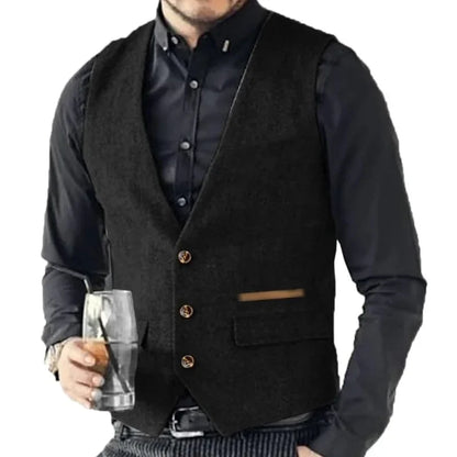 Men's Formal Vest Single Breasted Tweed Herringbone for Weddings & Banquets
