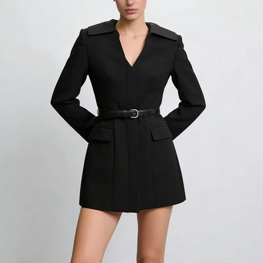 Women Elegant Fashion Blazer Belted Slim Fit V-neck Long Sleeves Office Lady Temperament High-end Jacket New Spring HK20000