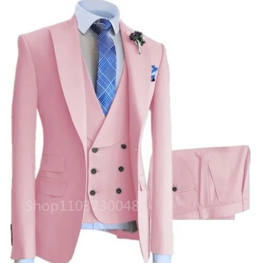 High-End Slim Fit 3 Pcs Set Formal Wedding Suits for Men Casual Business Groom Tuxedos with Jacket Vest Pants for Party Prom