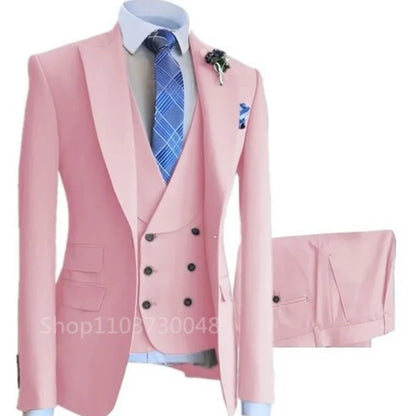 High-End Slim Fit 3 Pcs Set Formal Wedding Suits for Men Casual Business Groom Tuxedos with Jacket Vest Pants for Party Prom