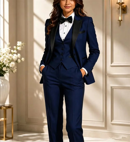 Fashion Women Pant Suits Set Blazer 3 Pcs Elegant Long Sleeve Suit Jackets Vest and Straight Pants Suit Female Business Outfits
