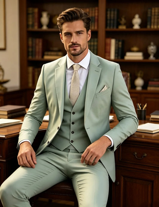 Formal Men Suits Elegant 3 Pieces Blazer Vest Pants Sets Two Buttons Tuxedo Slim Fit Tuxedo Suit for Business Wedding Party