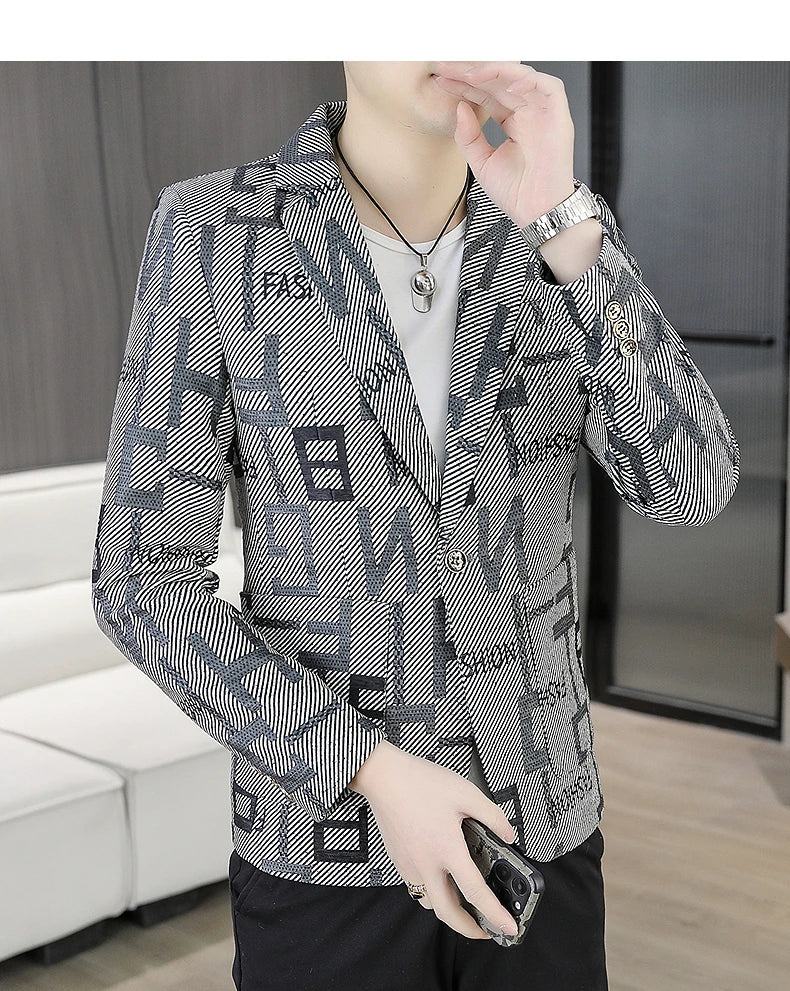2025 Autumn Suit Jacket Men's Korean Version Casual Slim Fit Handsome Suit Jacket Letter Printing Social Costume Homme 4xl