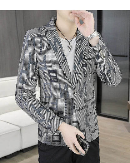 2025 Autumn Suit Jacket Men's Korean Version Casual Slim Fit Handsome Suit Jacket Letter Printing Social Costume Homme 4xl