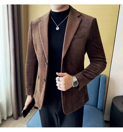 2025 Autumn Winter Velvet Suit Jacket Men Casual Business Blazers Wedding Groom Social Banquet Party Formal Blazer Men Clothing