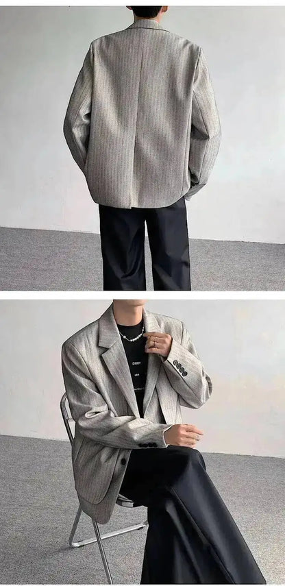 Layer Original Fake Design Two Piece Blazer Double Coat Men's 2025 Spring Elegant Temperament Stripe Casual Jacket JY7367