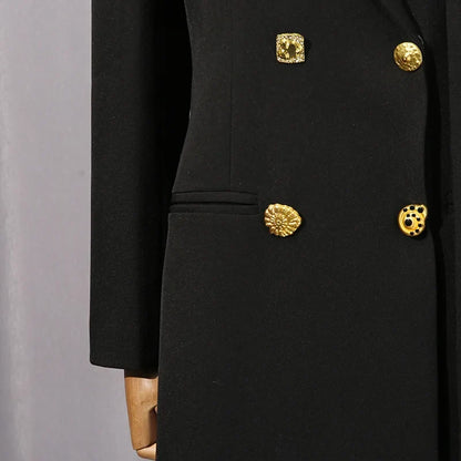 Women Chic Blazer Double Breasted Metal Button Decoration Elegant Trend Coat Office Lady High-End Jacket New Spring HK19942