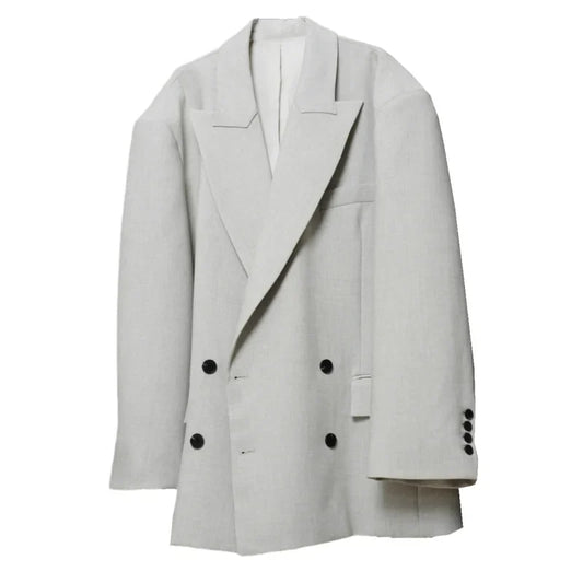 2026 Spring Fashion Retro Wide Shoulder Double Breasted Suit Coat Women 3D Straight Wide Blazer Black/Oat