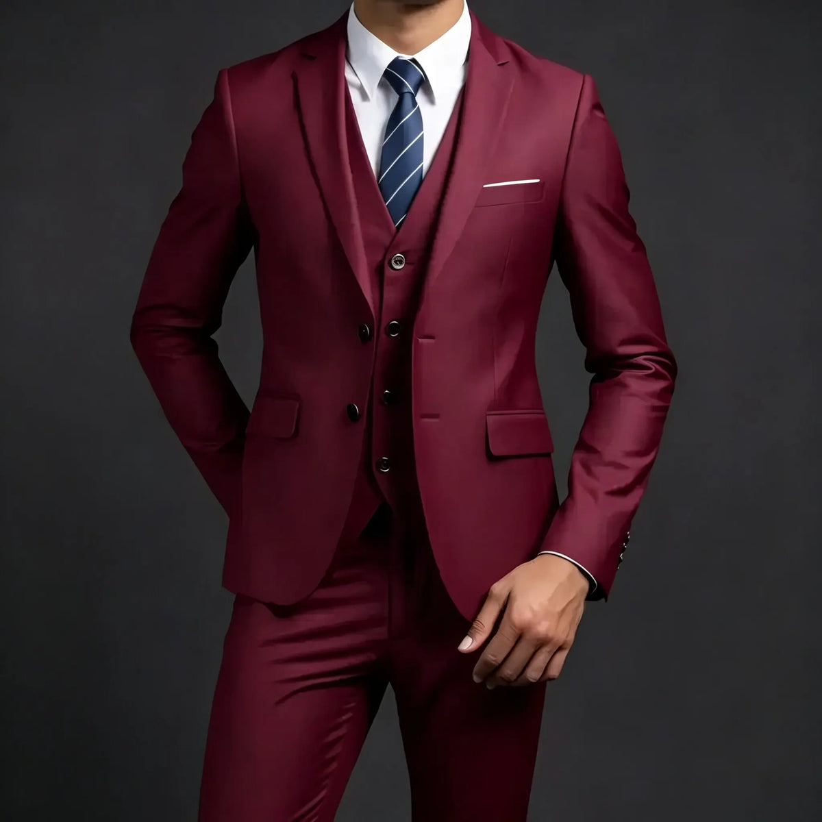 Costume de mariage décontracté (Blazer + Gilet + Pantalon) pour homme - Style britannique, élégant, uni, pour affaires, banquet, cérémonie