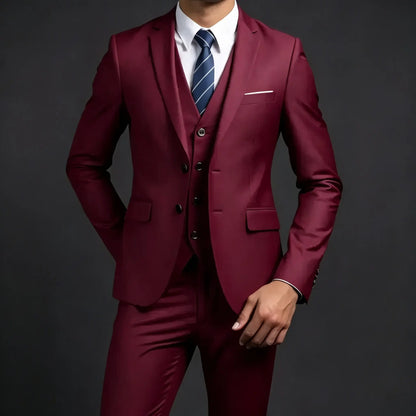Costume de mariage décontracté (Blazer + Gilet + Pantalon) pour homme - Style britannique, élégant, uni, pour affaires, banquet, cérémonie