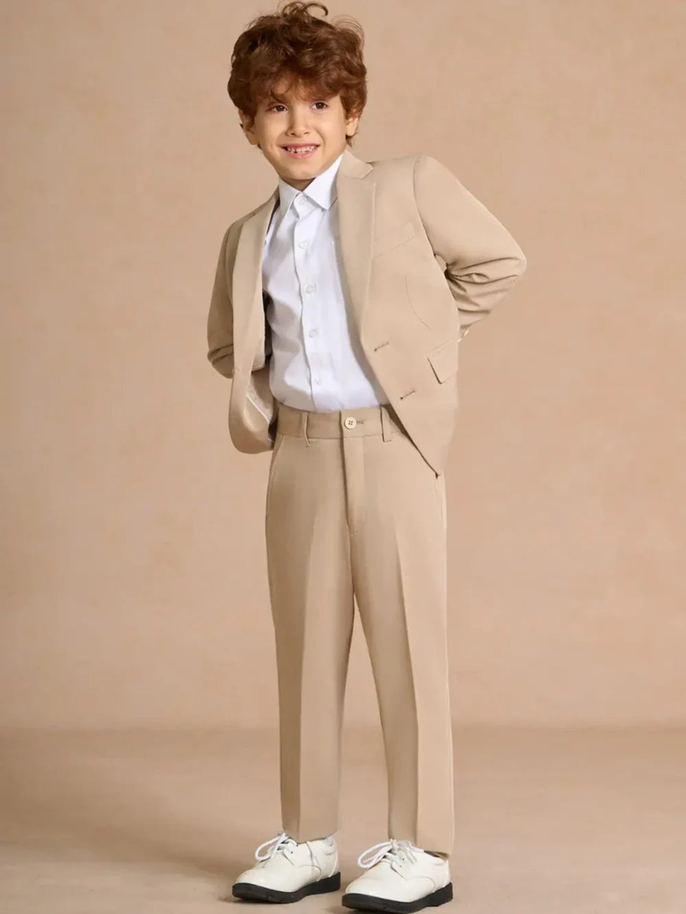 Boys Notched Lapel Suit Set 2 Pieces School Performance Wear Autumn Long Sleeved Kids Suits Wedding Birthday Party Outfit 2-20T