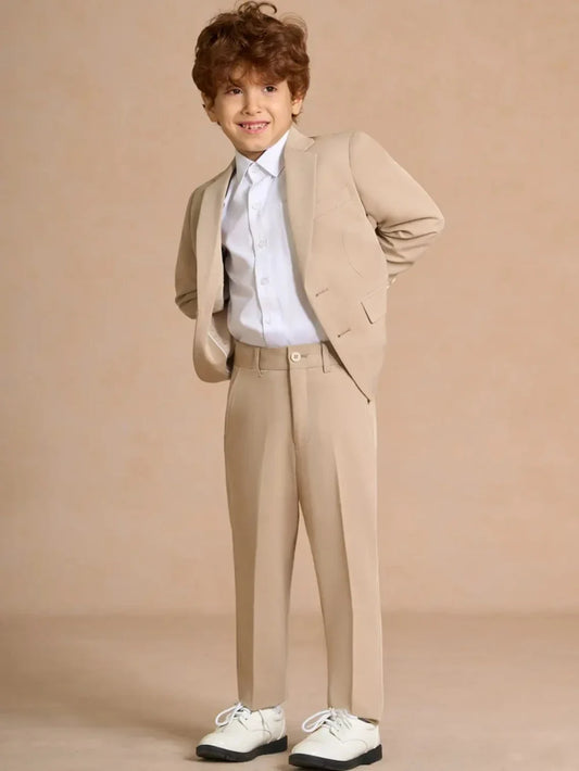 Boys Notched Lapel Suit Set 2 Pieces School Performance Wear Autumn Long Sleeved Kids Suits Wedding Birthday Party Outfit 2-20T