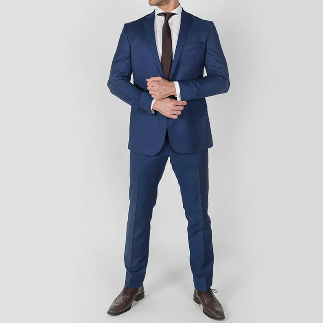 Men Suit Blue 2 Pieces Single Button Solid For Wedding Groom Banquet Prom Work Business Office Daily Jacket And Pants