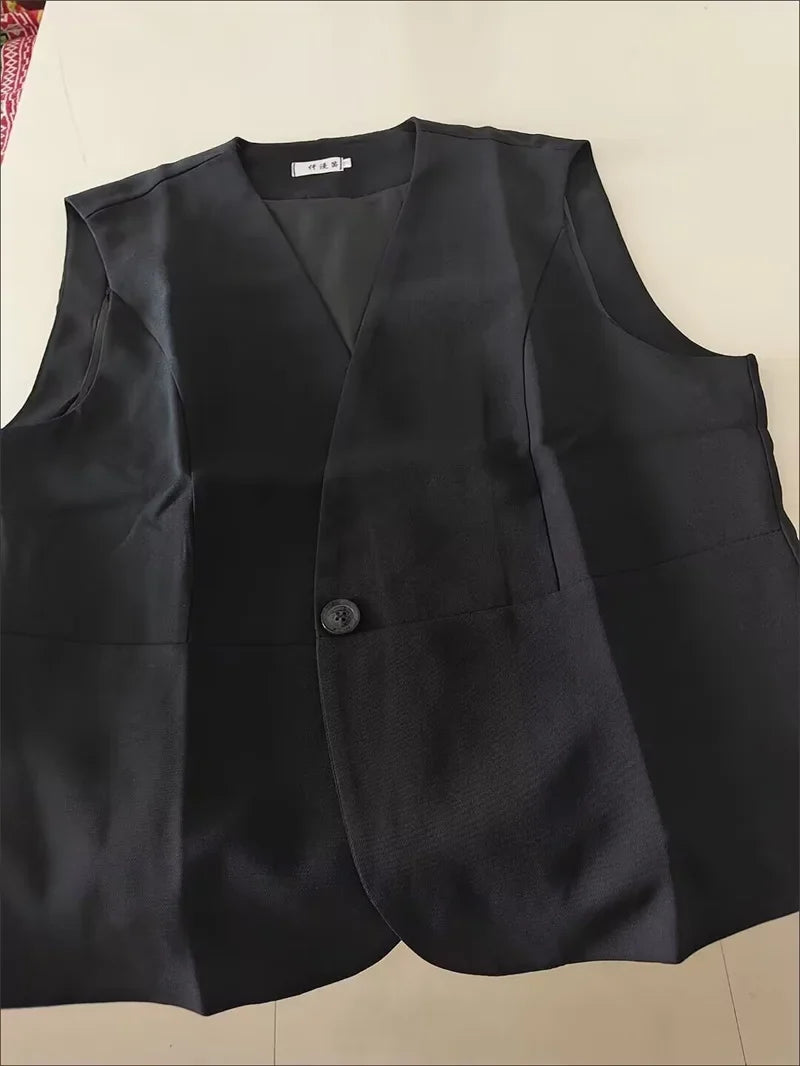 Korean Women Short Blazer Sleeveless Outwear Spring Autumn Female Suit Vest Jacket Ladies V-neck Lined Waistcoat Coat   ﻿