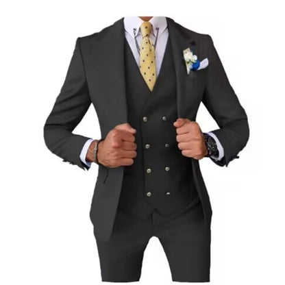Smart Casual 3 Piece Peak Lapel Single Breasted Wedding Suit for Men Fashion Formal Best Man Groom Tuxedo Slim Fit Costume Homme