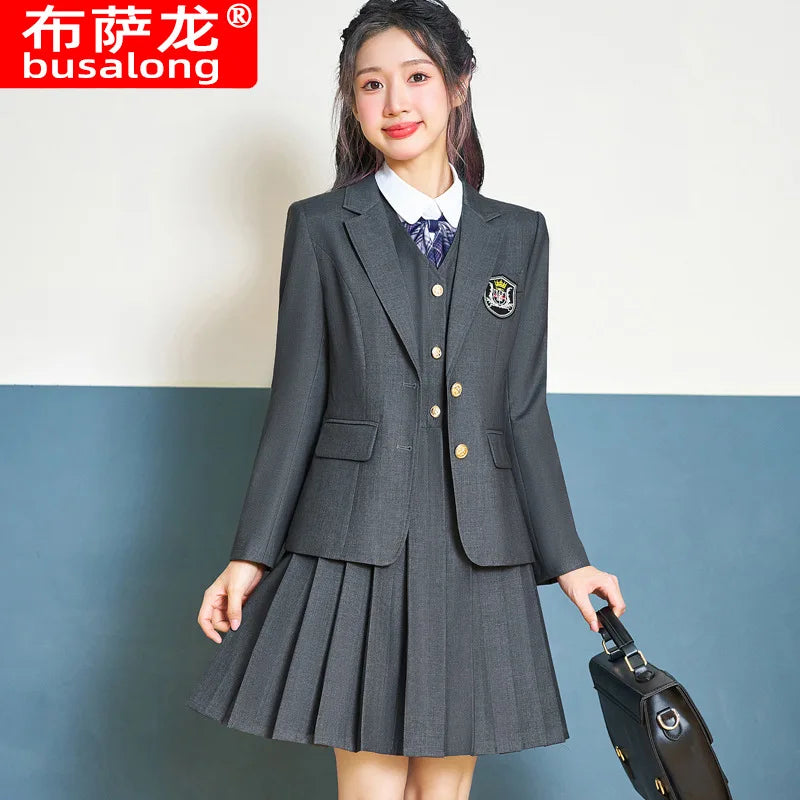College Style Women's Suit2024New Autumn Small Stature Elegant Campus Suit OutfitjkUniform Suit Dress Set