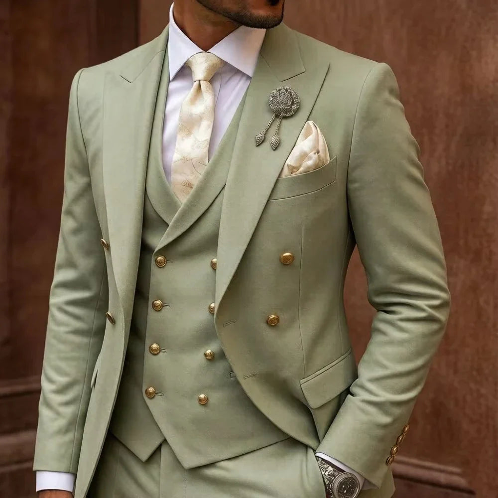 Men's 3-Piece Double Breasted Suit Set – Slim Fit Jacket, Pants & Vest for Formal Occasions