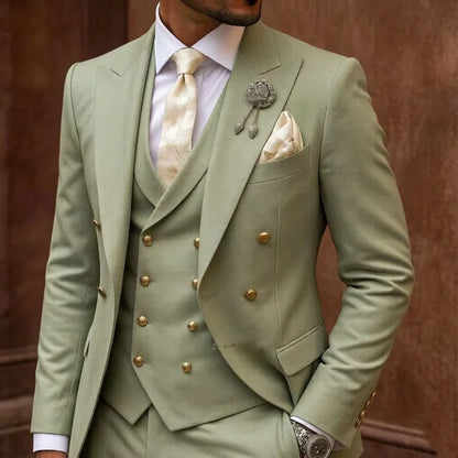 Men's 3-Piece Double Breasted Suit Set – Slim Fit Jacket, Pants & Vest for Formal Occasions