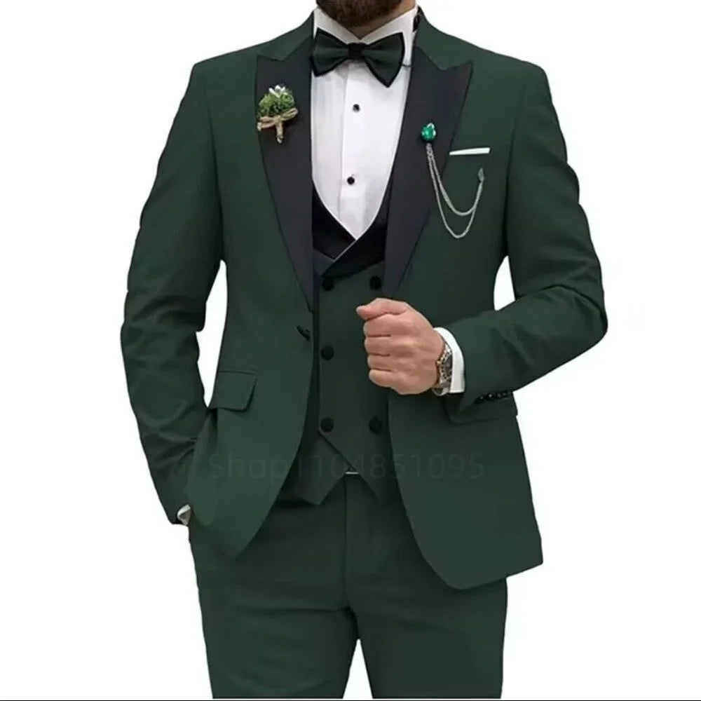 Costume 3 pièces homme Smokings de marié Costumes d'affaires Blazer ajusté Gilet croisé Pantalon pour fête de mariage