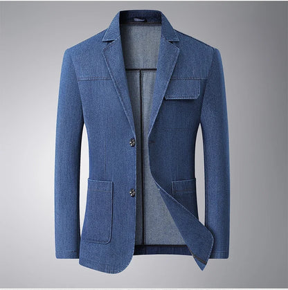 Men's Plus Size Denim Blazer – Smart Casual Single-Breasted Jacket for Big & Tall Men in Black & Blue