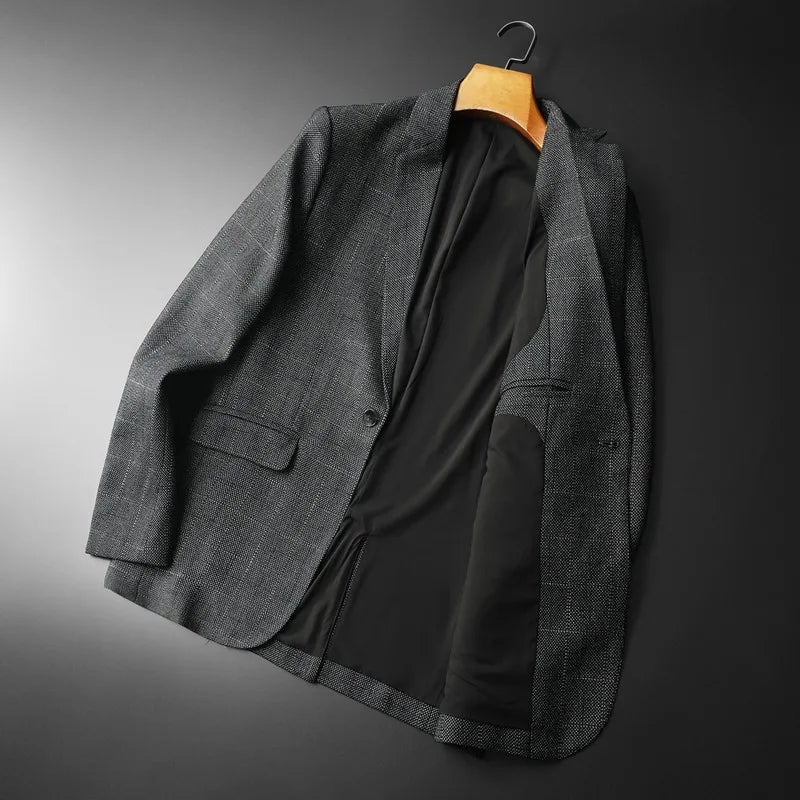 Spring Autumn Classic Checkered Suit Jacket Men Slim Fit Casual Business Office Uniform Formal Jacket Wedding Groom Men Blazers