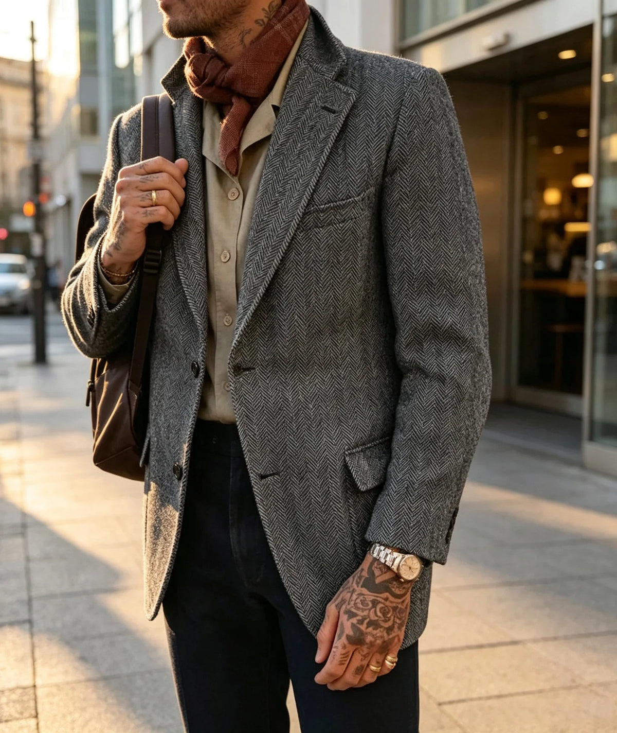 Mens Herringbone Tweed Blazer Vintage Wool Blend Houndstooth Jacket Regular Fit Notch Lapel Business Casual Outerwear Coat