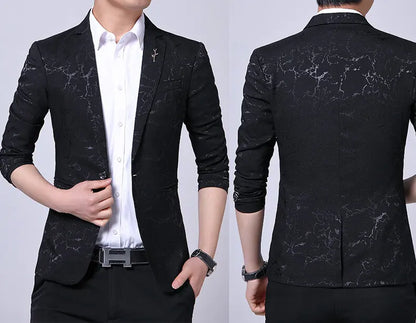 Men's Blazer Korean Style Dark Pattern Single Breasted Smart Casual Spring