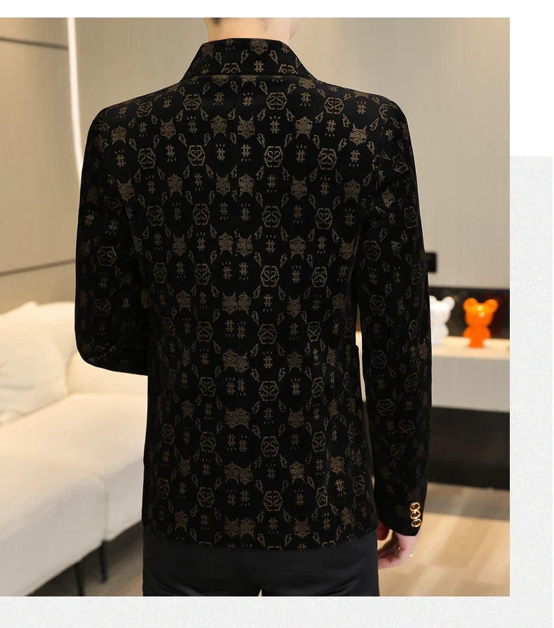 Blazer New Men's Fashion Corduroy Business Gentleman Slim Letter English Style Outdoor Performance Wedding Banquet Casual Blazer