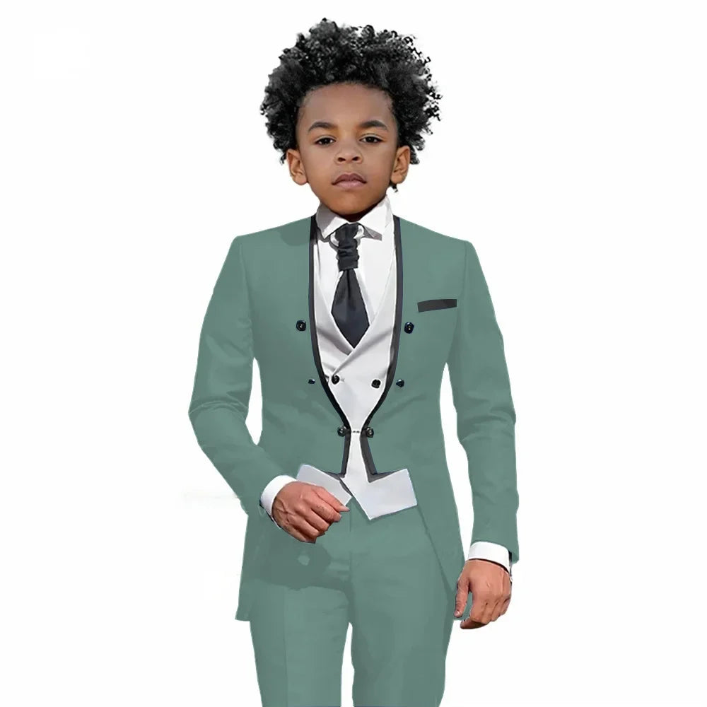 2026 Autumn Handsome Wedding Suits 3 Pieces For Kids, Boys Slim Fit Tuxedo Performance Costumes,Formal Blazer Banquet Outfit