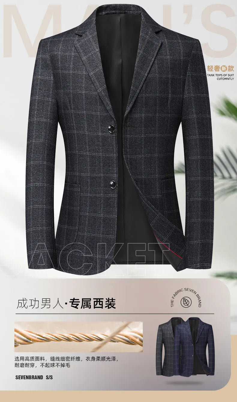 Blazer The New Autumn and Winter Fashion Middle-aged Business Casual Checkered Wedding Host Men's Outdoor Performance Blazer