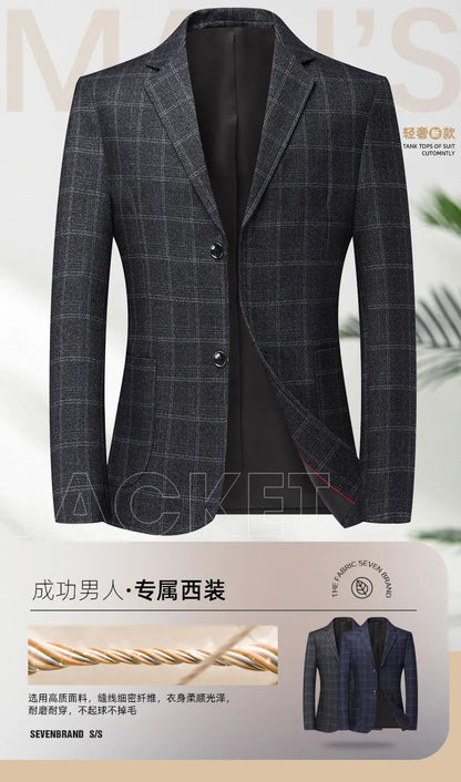 Blazer The New Autumn and Winter Fashion Middle-aged Business Casual Checkered Wedding Host Men's Outdoor Performance Blazer