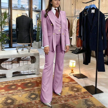 Elegant Women's Pink Double Breasted 3Piece Suit Autumn New Blazer+Vest+Pant Sets Formal Office Evening Party Outerwears