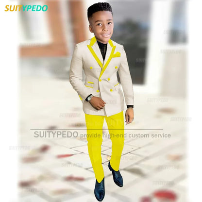 Fashion Suit For Boys Evening Dinner Tailor-made High Quality Outfits Fashion Children Double Breasted Blazer Pants Two Pieces