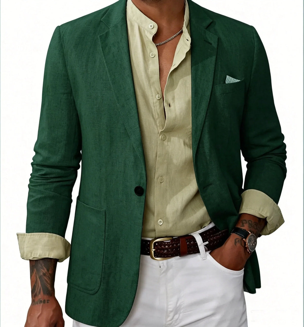 Men's Cotton Linen Blazer Solid Slim Fit Breathable Lightweight Casual Sport Coat One Button Lapel Suit Jacket for Daily Summer