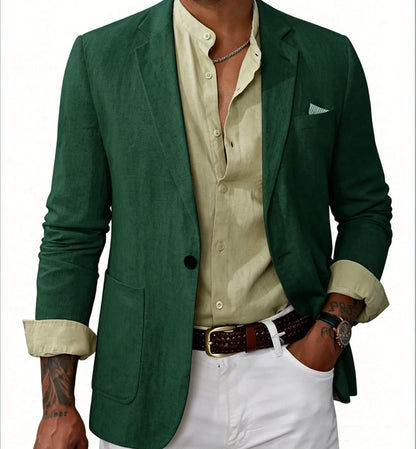 Men's Cotton Linen Blazer Solid Slim Fit Breathable Lightweight Casual Sport Coat One Button Lapel Suit Jacket for Daily Summer