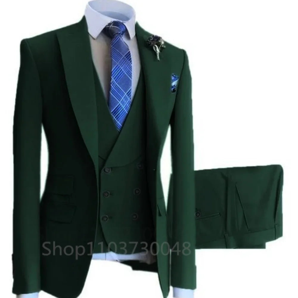 High-End Slim Fit 3 Pcs Set Formal Wedding Suits for Men Casual Business Groom Tuxedos with Jacket Vest Pants for Party Prom