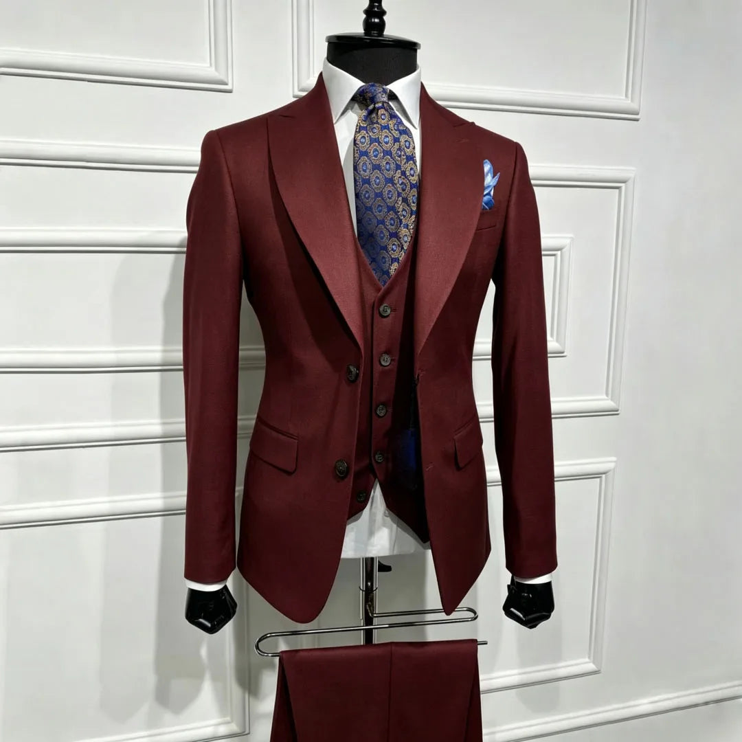 Men Suit Brown 3 Piece With Lapel Single Breasted Solid For Wedding Groom Birthday Banquet Party Business Work Jacket Vest Pants
