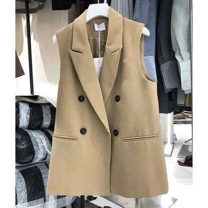 New Korean Women Loose Black Vest Suit Jacket Female Spring Autumn Leisure Solid Color Sleeveless Waistcoat Cardigan Vest Coat