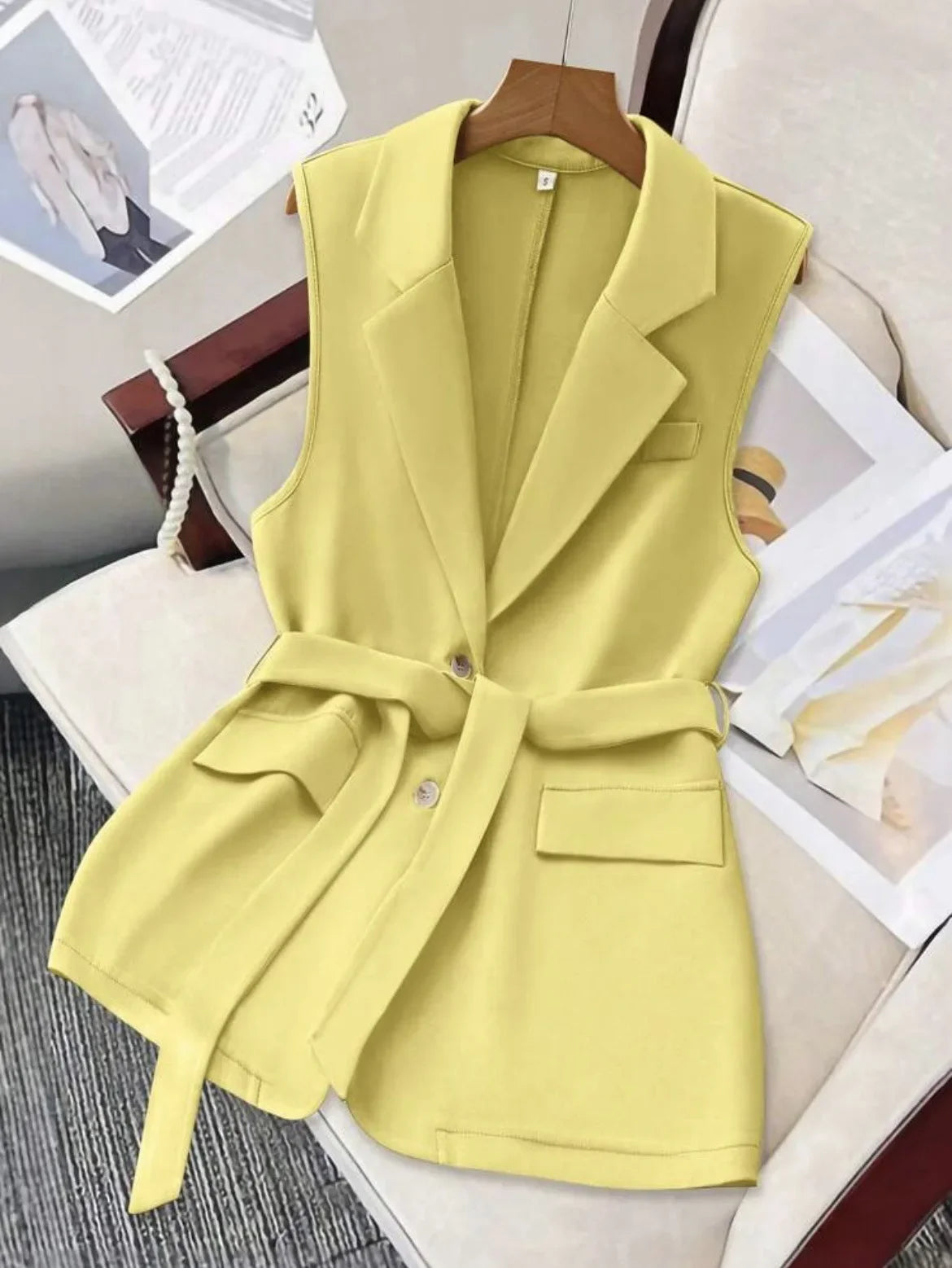 Fashion Sleeveless Slim Suit Collar Women Vest Spring Autumn New Single Breasted Elegant Lace Up Female Versatile Vest Tops 2025