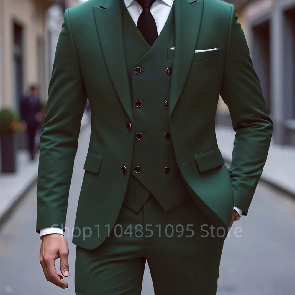 High Quality Men Wedding Suits Fashion Male Business Social Dance Party Dress Peak Lapel Blazers Pants with Vest for Party Prom