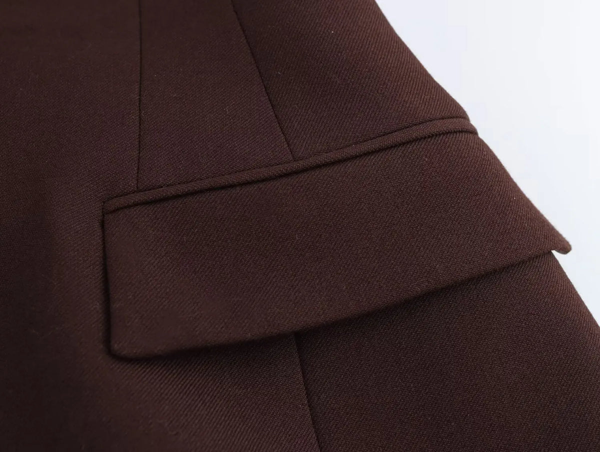 Women Fall Vintage Elegant Blazer Lapel Cinched-Waist Brown Blazer 2025 Autumn Fashion High Street Commute Lady Suit