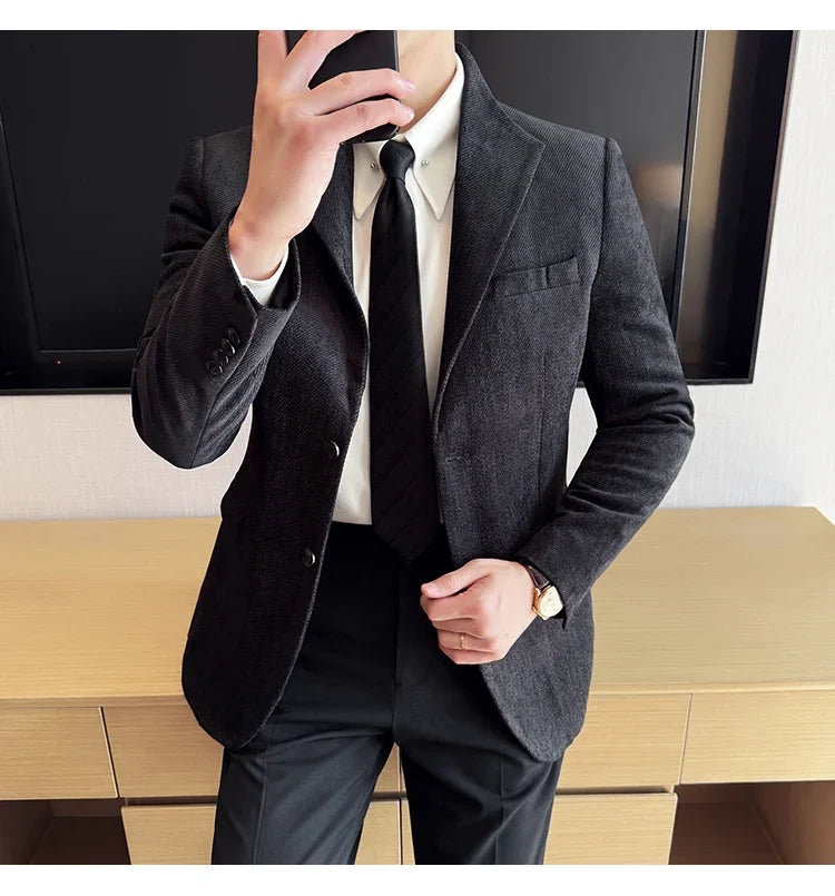 New Chinese Style Stand Collar Fashion Casual Suit Jacket Autumn Winter New Slim Fit Business Formal Social Prom Party Tuxedos