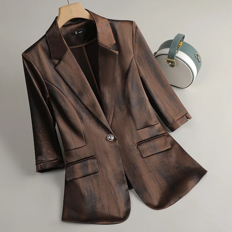 Women's Two Piece Set Blazer Pants Suit Elegant Office Formal Business Outfit Plus Size Three-Quarter Sleeve Jacket Trousers