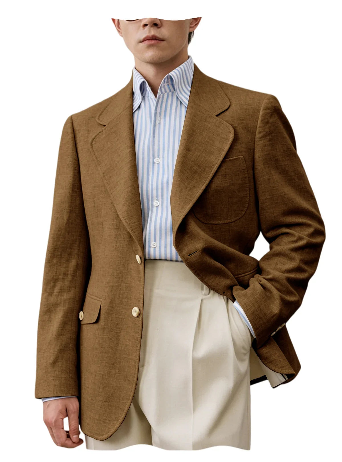Men's Linen Blend Blazer – Single Breasted Casual Business Jacket for Office & Summer Occasions