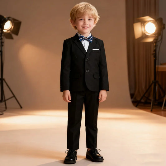 Boys 4-Piece Formal Suit Set – Jacket, Vest, Pants & Bow-Tie for Weddings, Communion & School Events