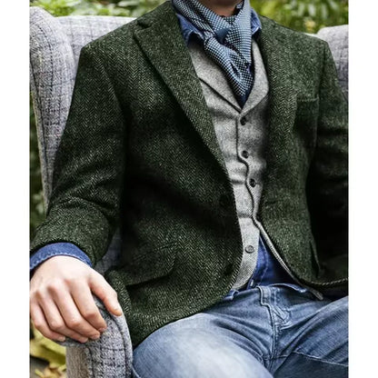 Mens Blazer Herringbone Single Breasted Casual Jacket Fashion Comfort Business Suit Slim Fit Tapered Waist Elegant Mens Jacket