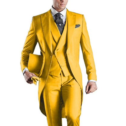 Men's Monochromatic Tuxedo Set Business Smoking Wedding Dress Blazer Jacket Vest Pants 3-Piece Suit for Formal Occasions