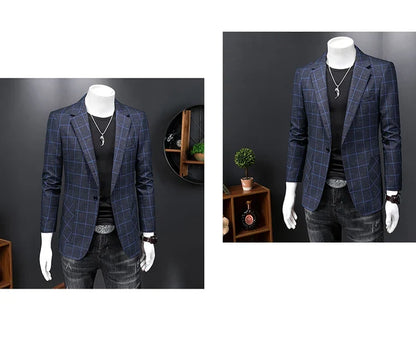 Top Quality Luxury Plaid Business Slim Fit Men Blazer Jacket 2024 Spring Autumn Casual Blazers For Men Elegant Dress Suit Jacket