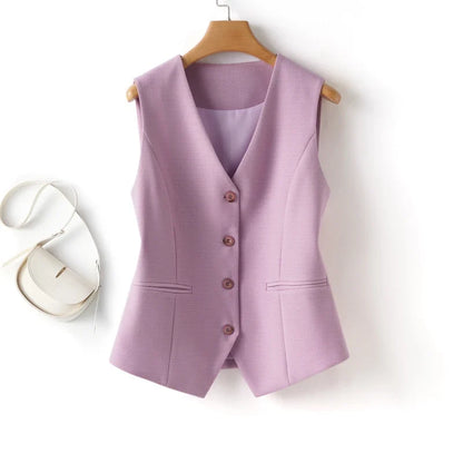 Fashionable Sleeveless Suit Vest for Women in Spring and Autumn Single-Breasted Short V Neck Top Layered with Workplace Elegant W